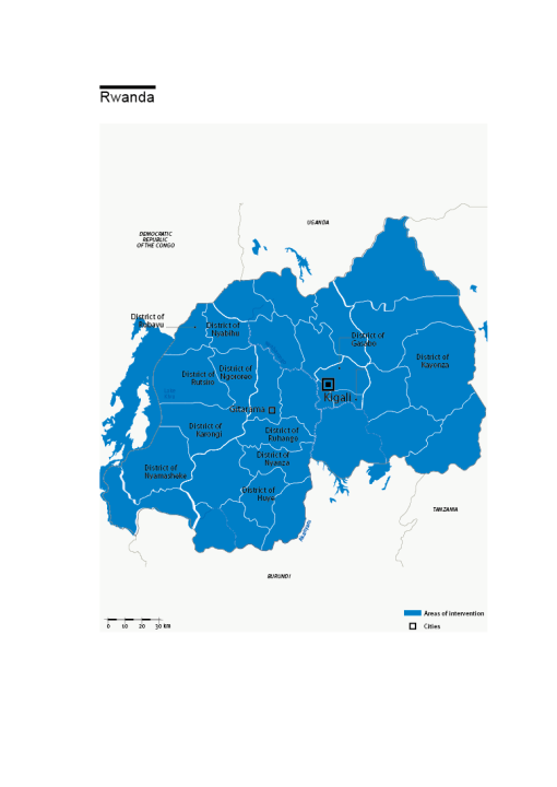 Map of HI's interventions in Rwanda
