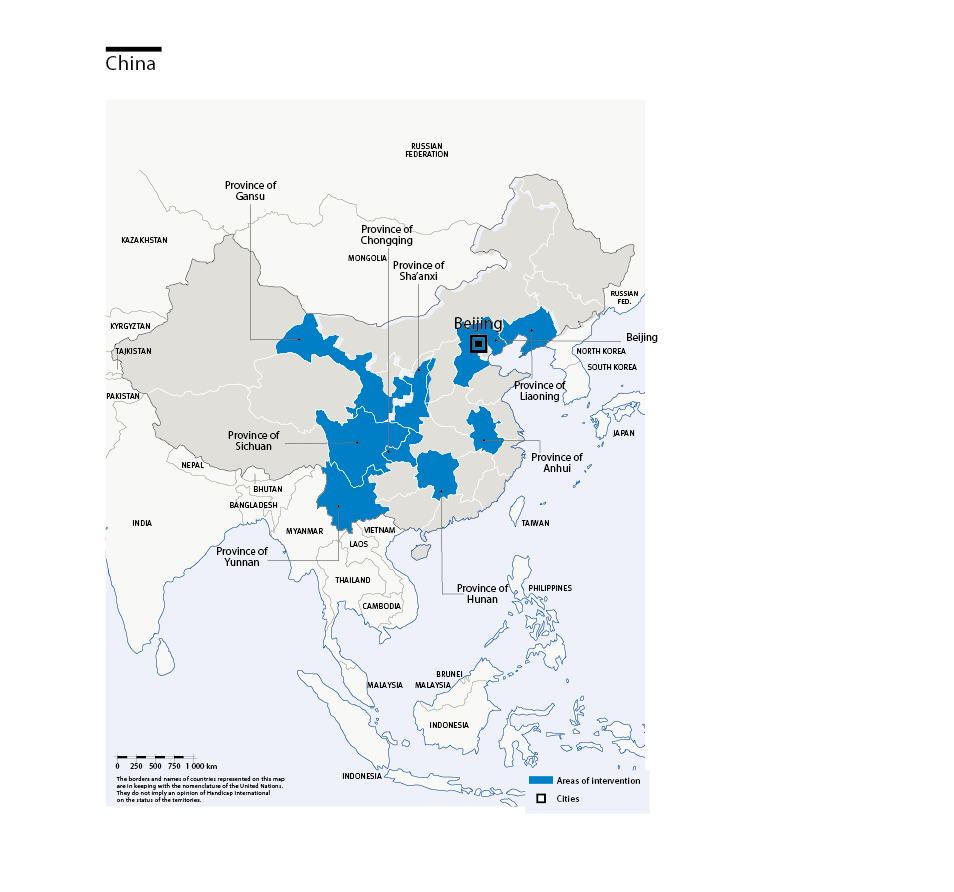 Map of Humanity & Inclusion's interventions in China