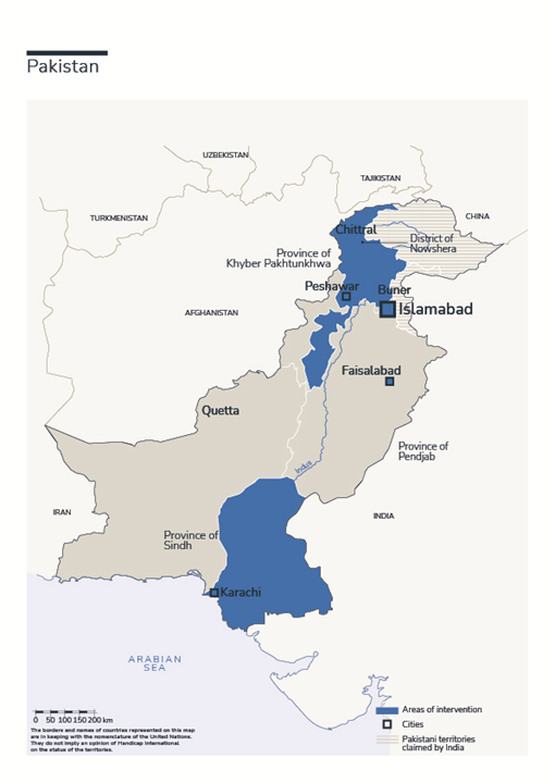 Map of HI's interventions in Afghanistan Pakistan