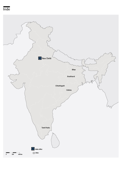 Map of India with Humanty & Inclusion's presence in the country