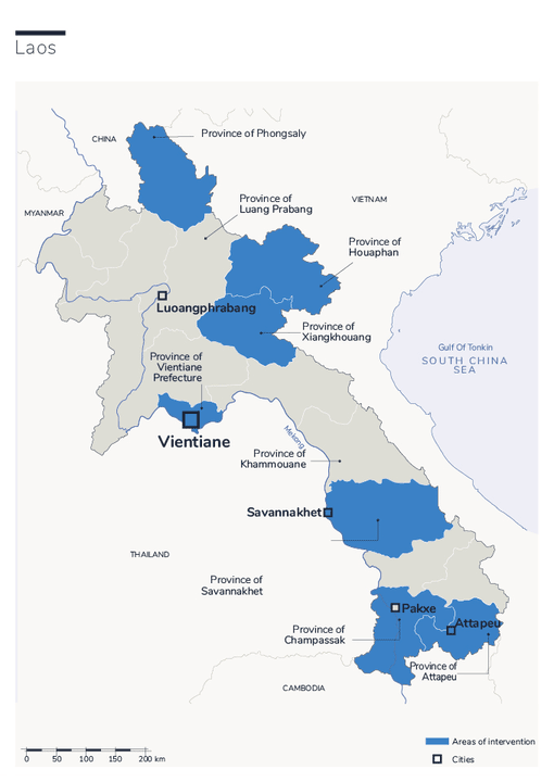 Map of Humanity & Inclusion's interventions in Laos
