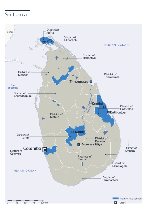 Map of Humanity & Inclusion's interventions in Sri Lanka