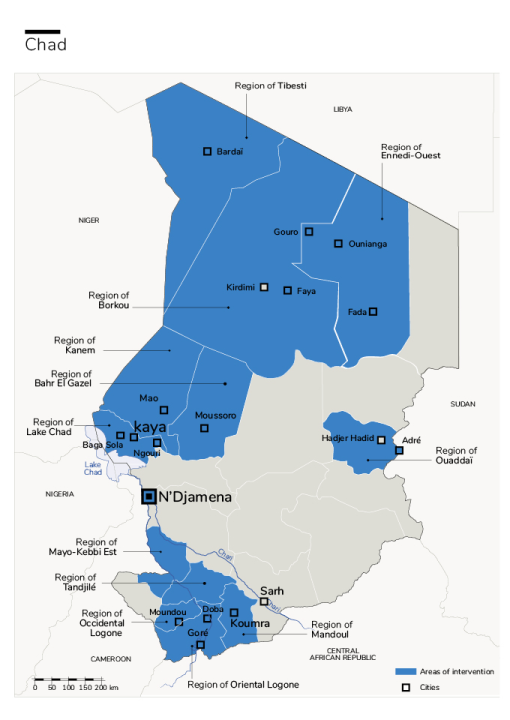 Map of Humanity & Inclusion's interventions in Chad