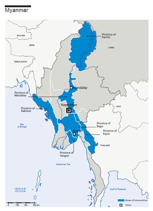 Map of Humanity & Inclusion's interventions in Myanmar